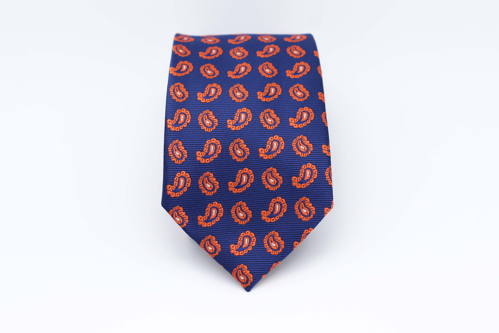 Cravate orange en cachemire bleu
