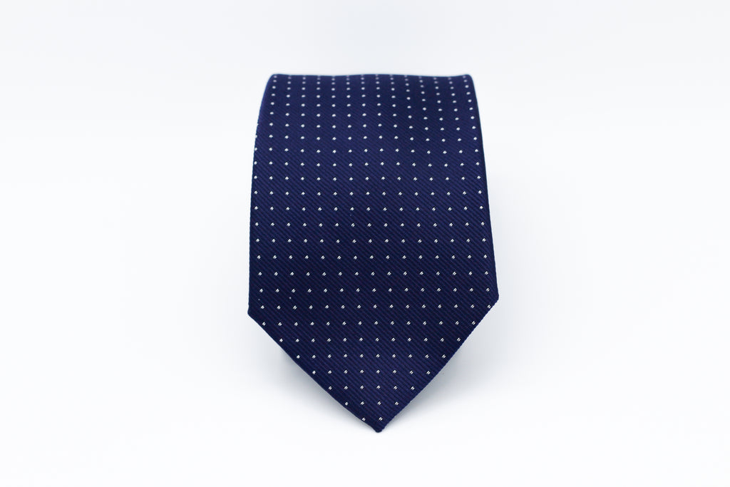 Cravatta Bianca Micro Pois Blu