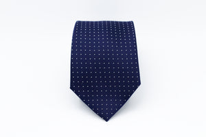 Gravata azul de bolinhas brancas